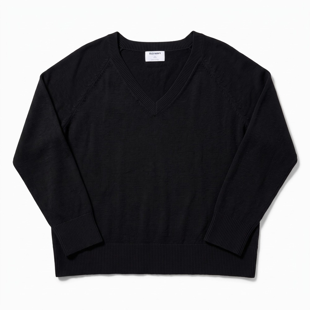Old Navy L Black V-Neck Pullover Sweater Womens Casual Cozy Boho